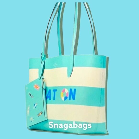 KATE SPADE NWT POOL FLOAT LARGE LEATHER OPEN TOP TOTE BAG BEACH SUMMER - Picture 5 of 12